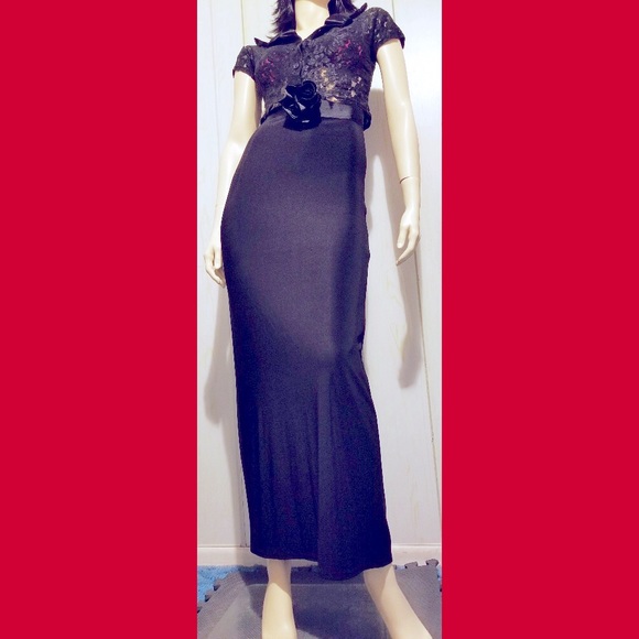 Vintage 90s Wicked Vamp Black High Waisted Bodycon Pencil Maxi Skirt